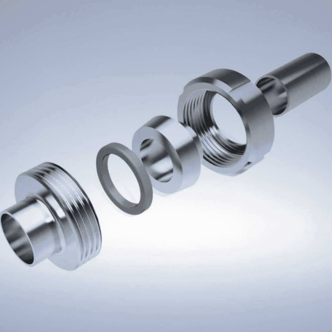 Cabeçote de componentes em aço inox, peças metálicas de alta resistência, usinagem e fabricação de componentes industriais em inox.