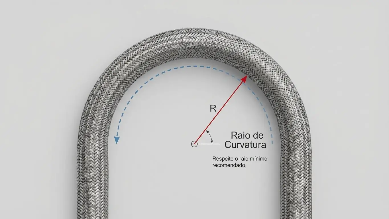 Raio de curvatura de mangueiras atóxicas, tubos flexíveis inox e mangueiras PTFE