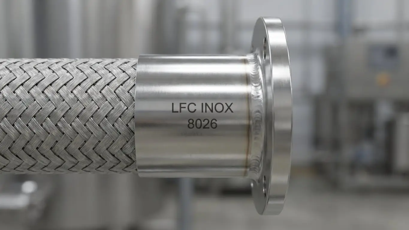 Rastreabilidade industrial em mangueiras com tubo flexível inox e gravação do número do pedido LFC Inox